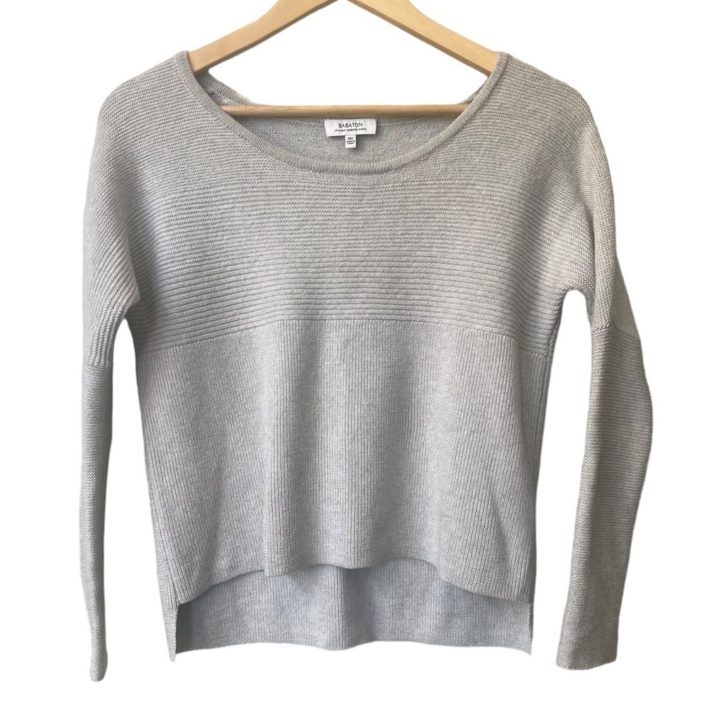 Babaton 100% Merino Wool Crop Sweater XXS Oversized Side Slit Minimalist Preppy